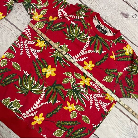 VANS Off The Wall Tropical Hawaiian Crewneck Sweatshirt Red Green Size Medium - Picture 3 of 6